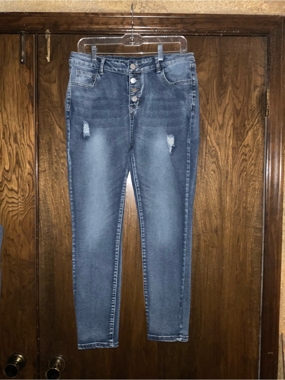 H&M Women's Skinny Button-Fly Distressed Jeans - Blue